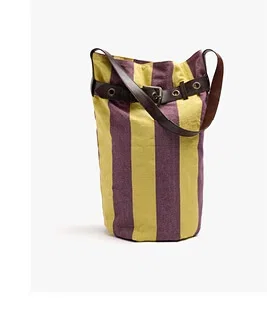 Cylindrical shoulder bag with stripes