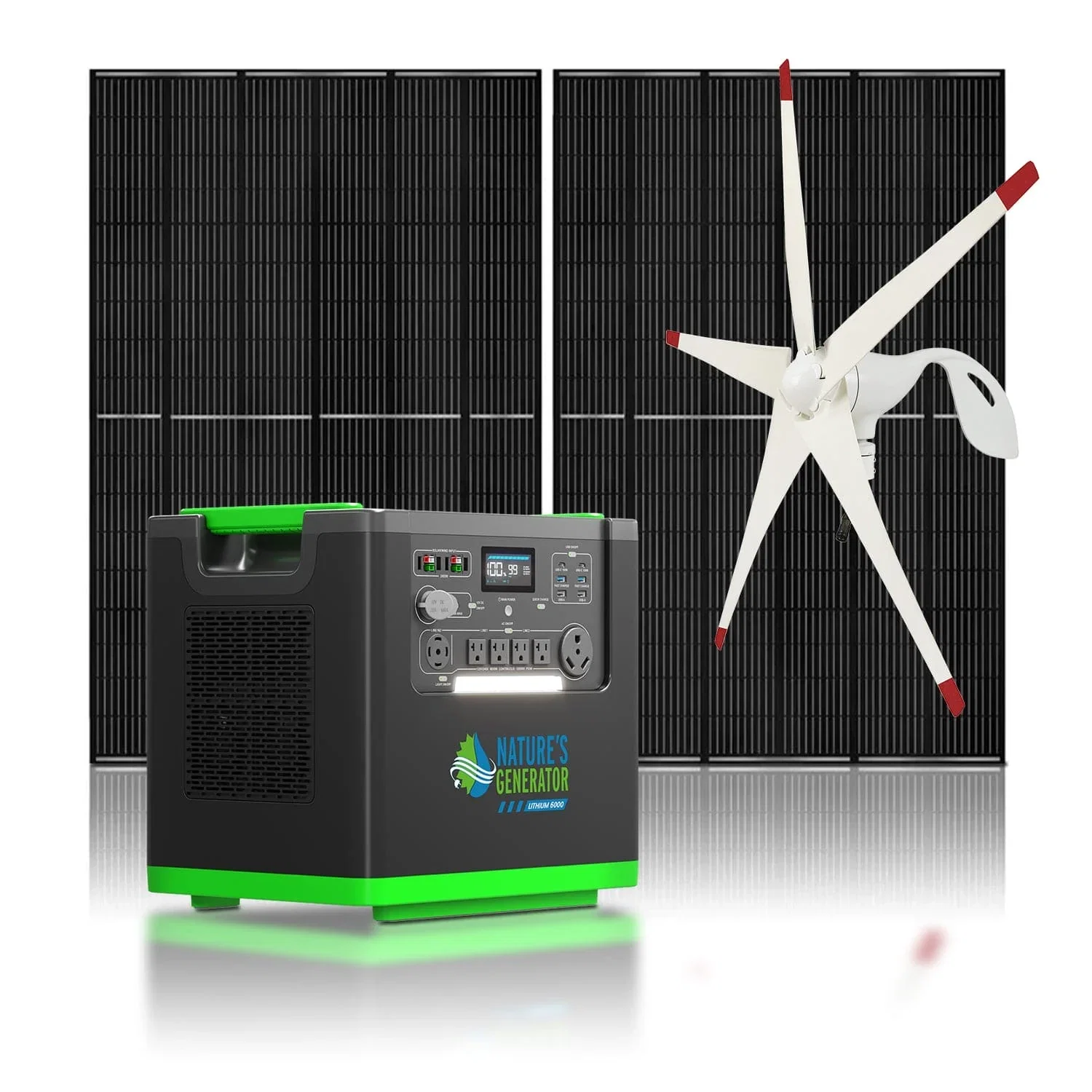 Image of Nature's Generator Lithium 6000 with Solar Panels and Wind Turbine