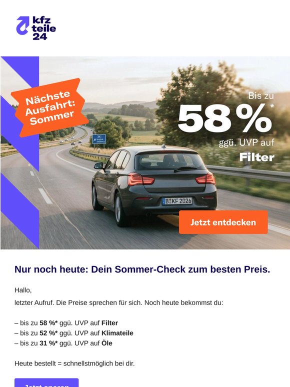 Heute letzter Tag – bis zu 58 %* auf Filter, Klima & Öl