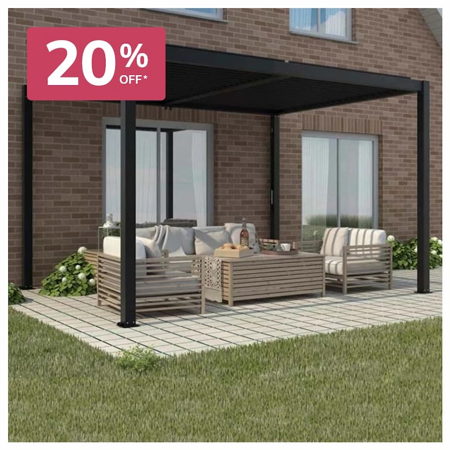 Deluxe Charcoal Pergola With Louvered Shutter Roof