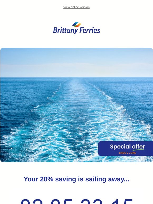 Ends Tuesday - save 20% on summer sailings