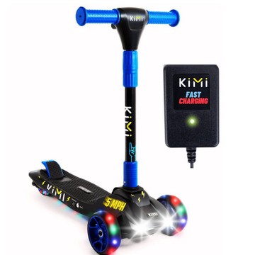 KIMI Kids Electric Scooter Light-Up Wheels Blue Lean-to-Steer 5 mph 3-9 Yea
