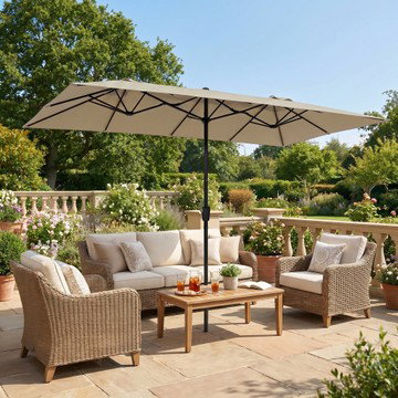 15×15ft Double Sided Market Rectangle Patio Umbrella with Crank Handle, Large Sun Shade for Outside Deck, Backyard, Garden, No Base