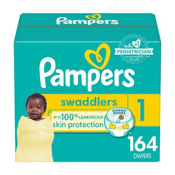 Pampers Swaddlers Soft Sensitive Skin Baby Diapers Size 1, 164ct Blowout Ba