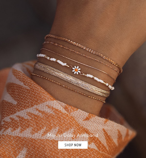 Miyuki Daisy Armband - weiß, rosévergoldet
