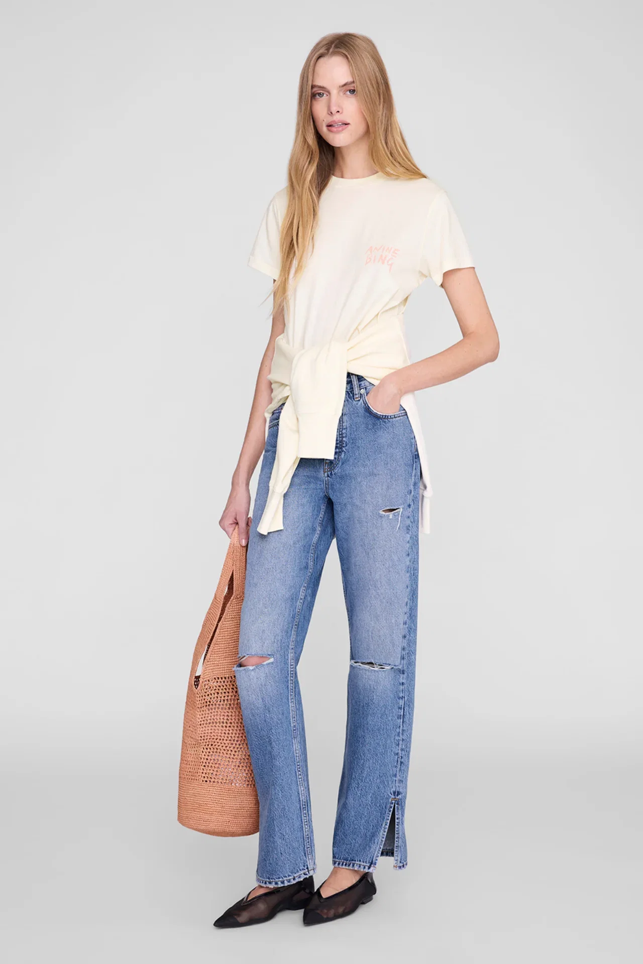 Image of Anine Bing Shelley Tee Surfer Washed Buttercream