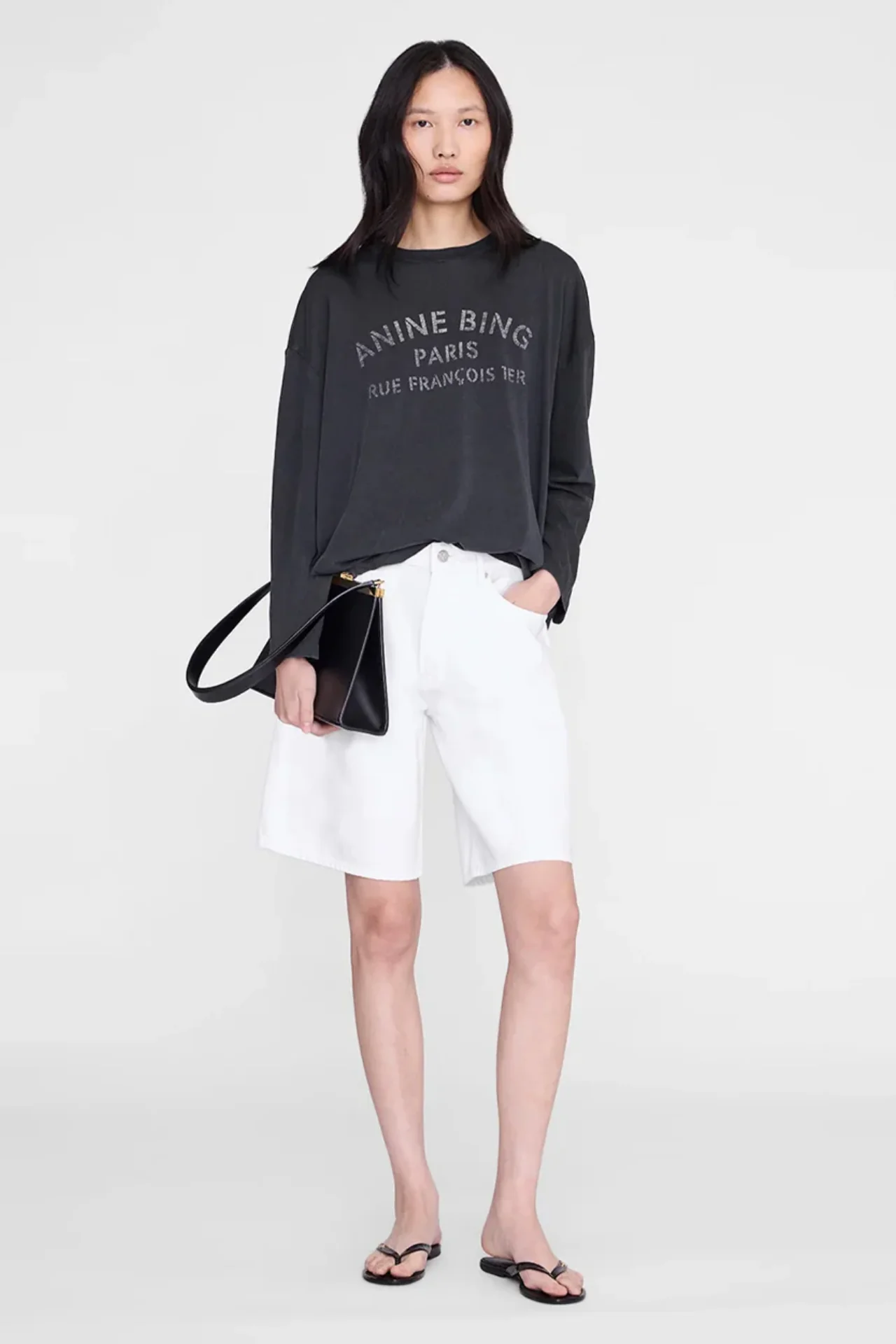 Image of Anine Bing Ivan Long Sleeve Paris Stencil Washed Black