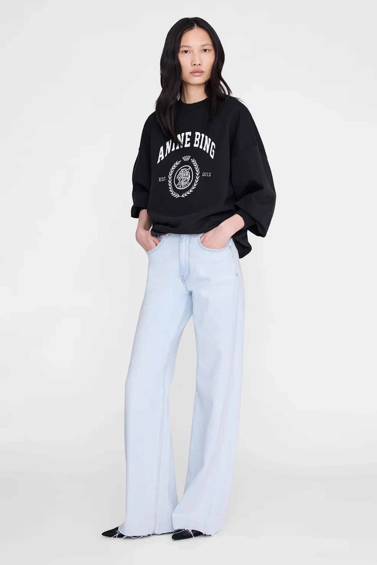 Image of Anine Bing Miles Collegiate Sweatshirt Washed Black