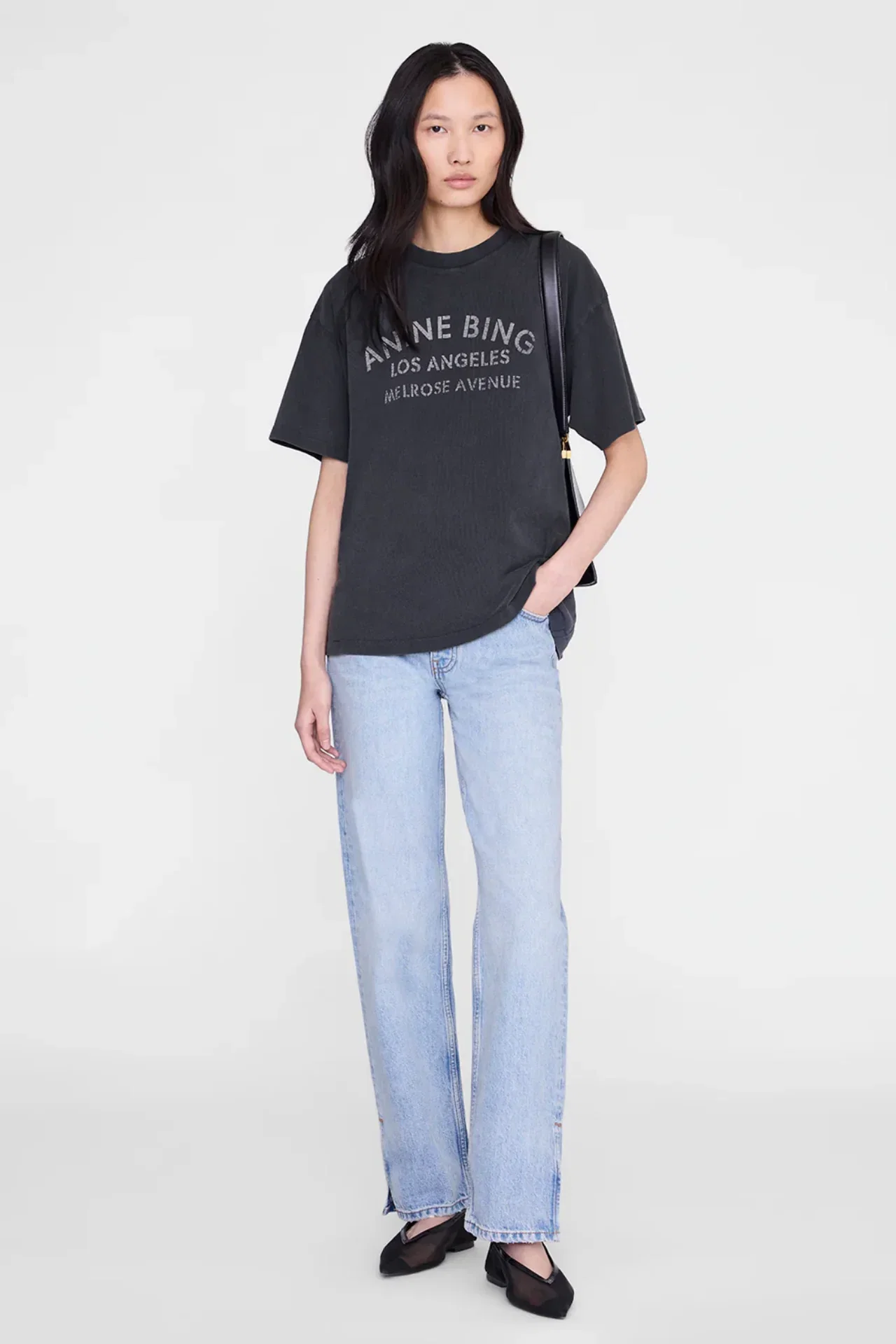 Image of Anine Bing Cade Tee Melrose Stencil Washed Black