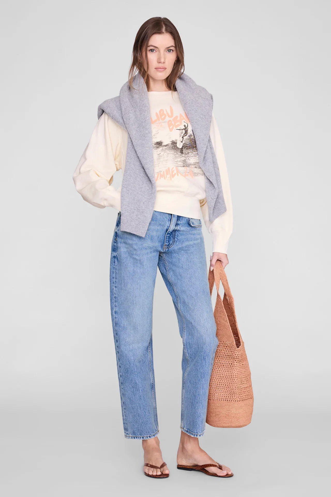 Image of Anine Bing Harry Shrunken Sweatshirt Washed Buttercream