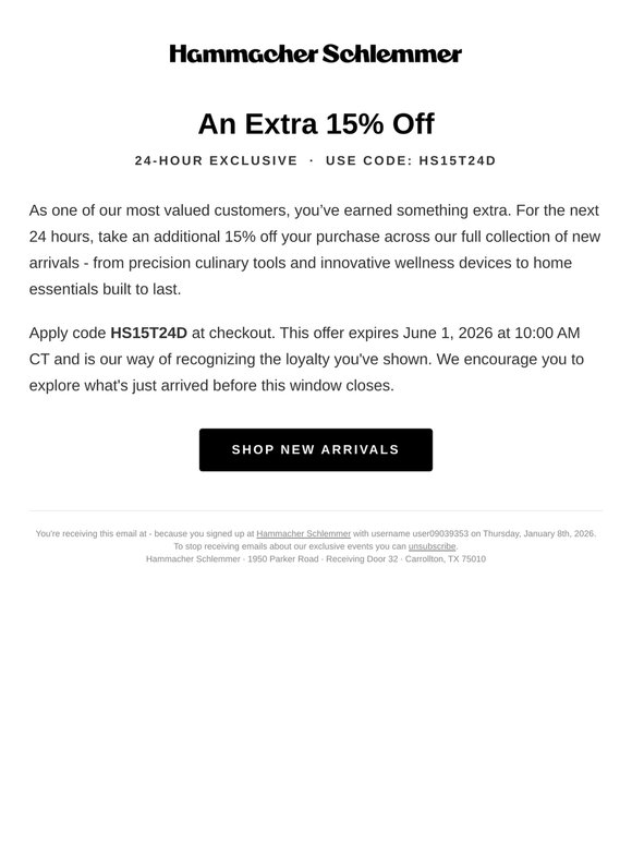 An extra 15% off - 24 hours only