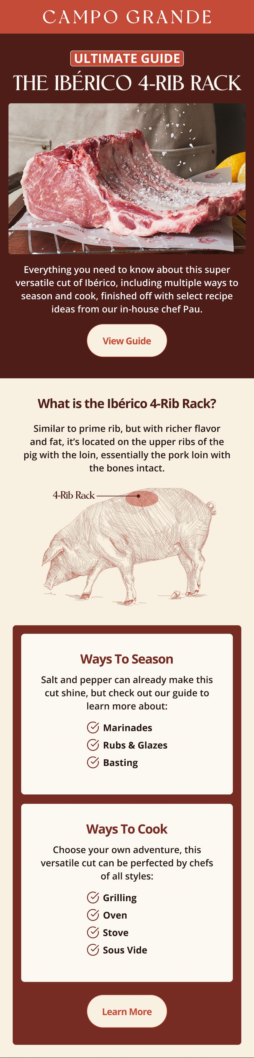 Ultimate Guide: The Ibérico 4-Rib Rack  Everything you need to know about this super versatile cut of Ibérico, including multiple ways to season and cook, finished off with select recipe ideas from our in-house chef Pau.