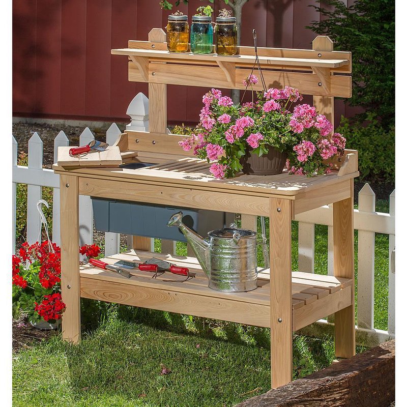 Image of Outdoor Cypress Wooden Potting Table
