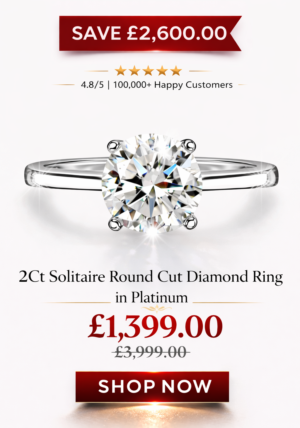 Versa 2Ct Solitaire Round Cut Diamond Ring in Platinum