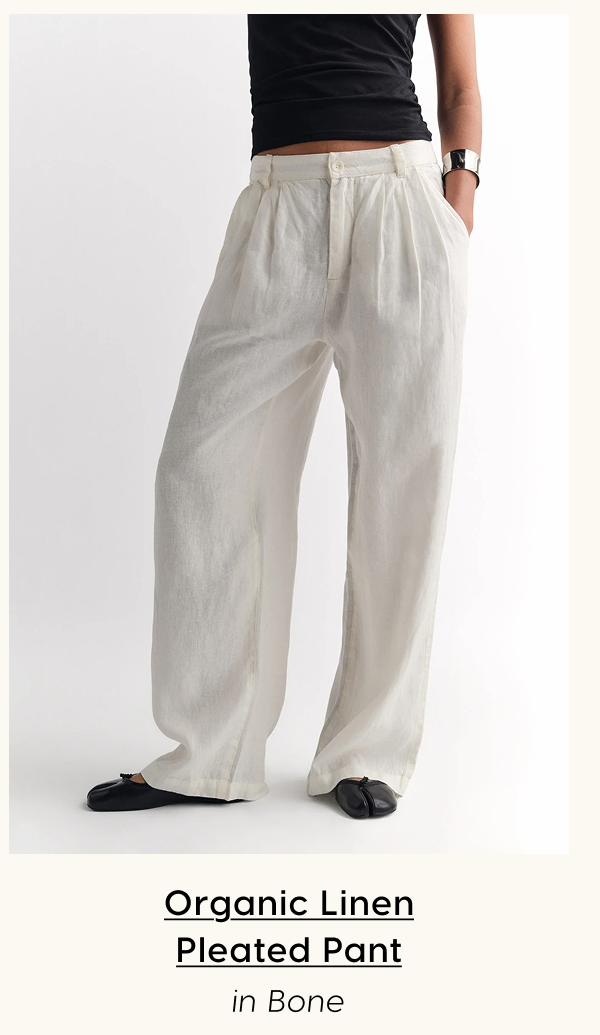 Organic Linen Pleated Pant in Bone