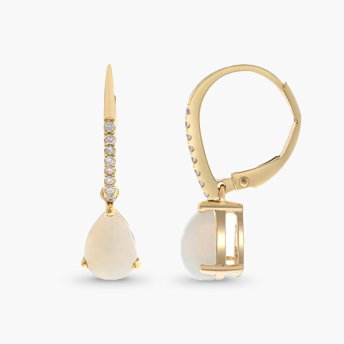 Pear-Shaped Australian Opal & Diamond Drop Earrings in 10K Yellow Gold 