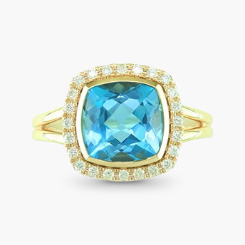 Blue Topaz and Diamond Ring in 10K Yellow Gold