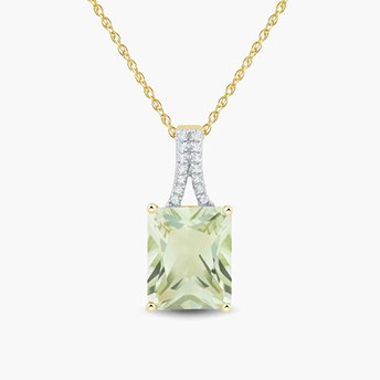 Green Amethyst and Diamond Pendant in 10K Yellow Gold