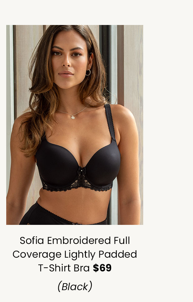 Sofia Embroidered Full Coverage Lightly Padded T-Shirt Bra - Black