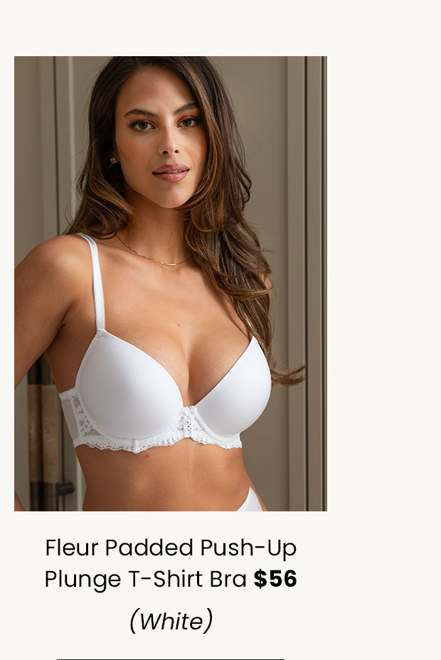 Fleur Padded Push-Up Plunge T-Shirt Bra - White