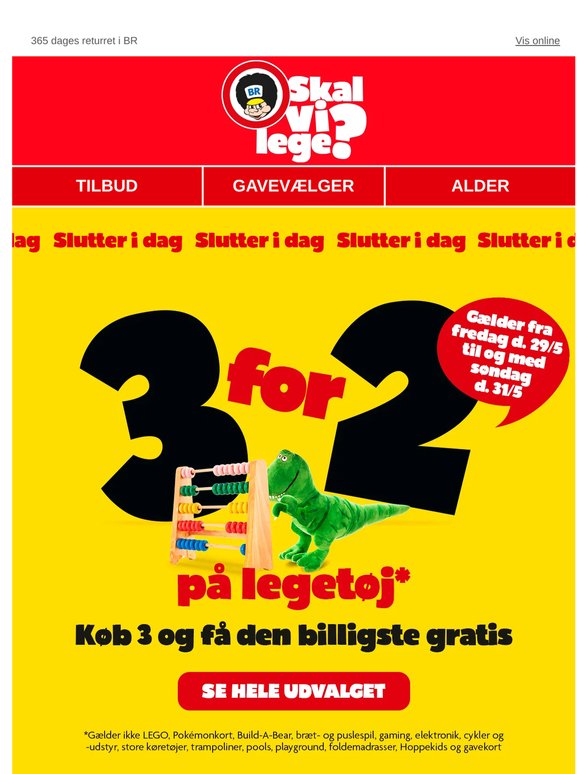Sidste dag, hvor du kan få 3 for 2 på legetøj!