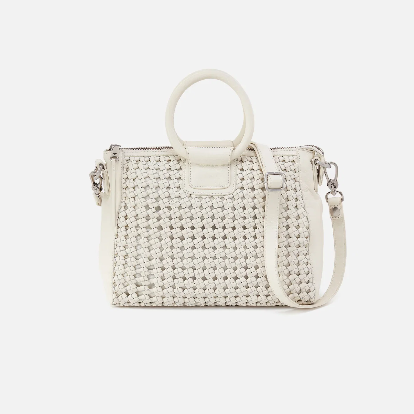 Image of Sheila Medium Satchel in Woven Leather - Whitecap