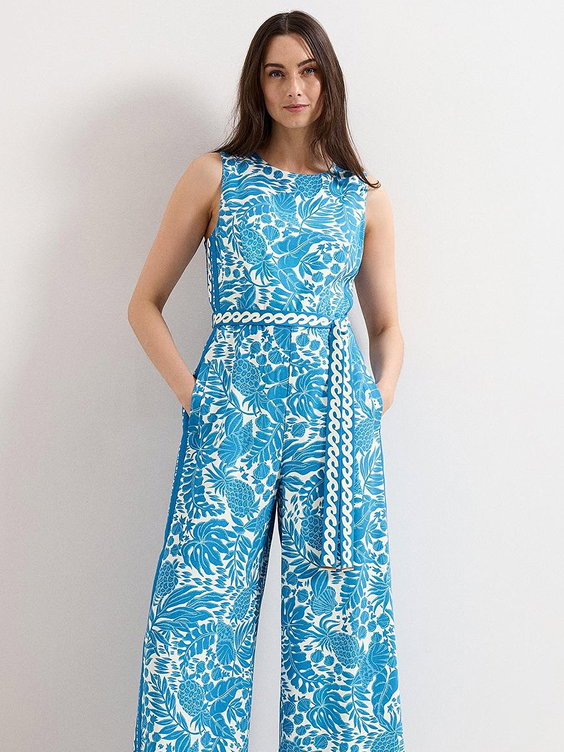 Cyra Blue Printed Jumpsuit