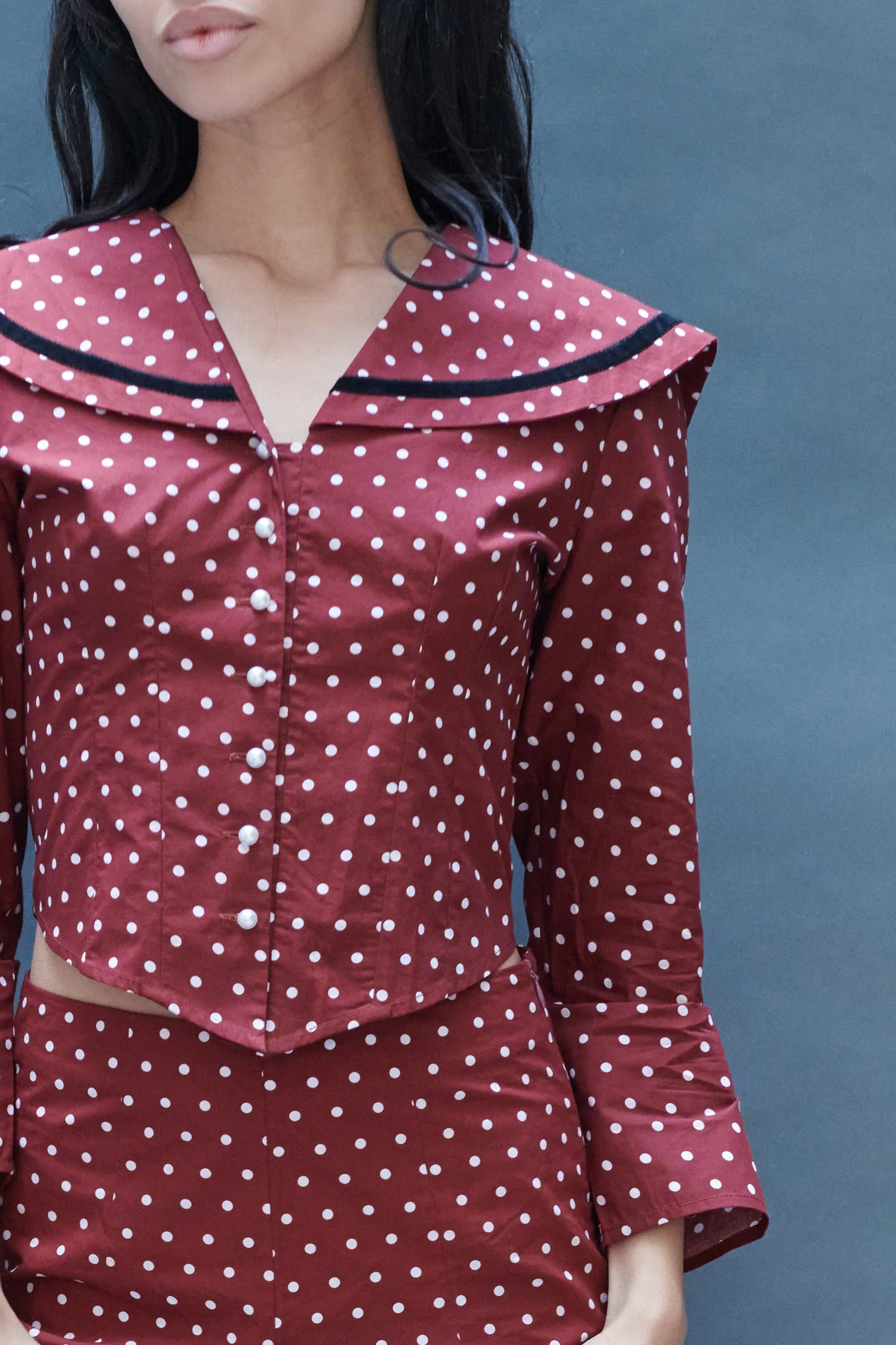 Image of Skipper Blouse in Maroon Dots