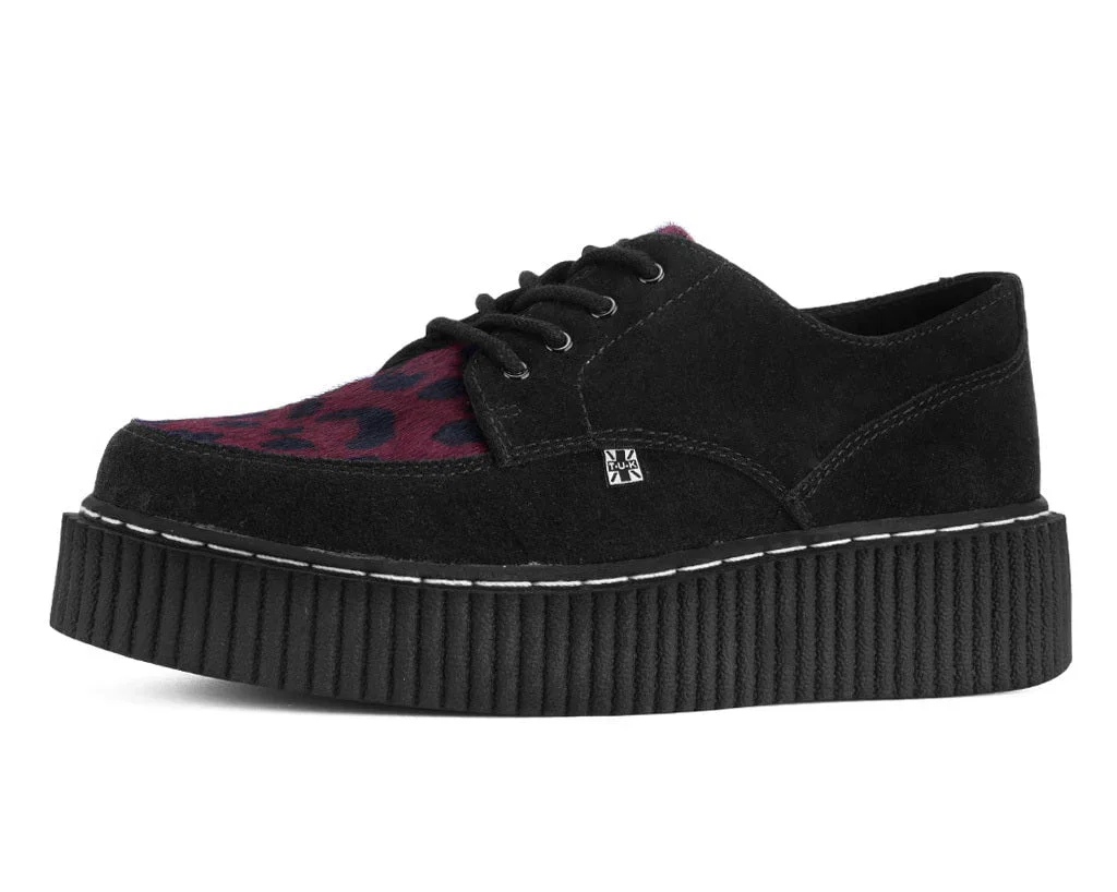 Image of Black Suede Burgundy Leopard Hair Vintage Creeper