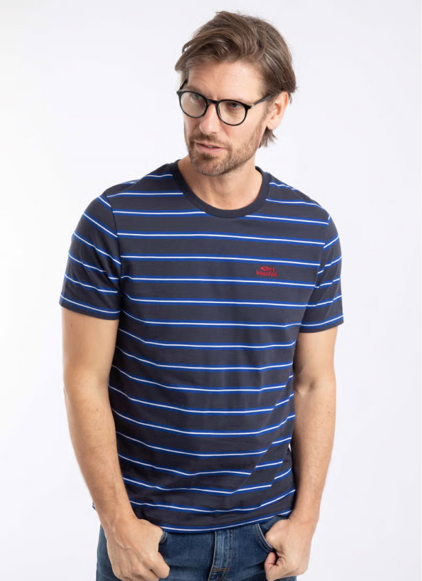 Finn Striped Branded T-Shirt Mazarine Blue