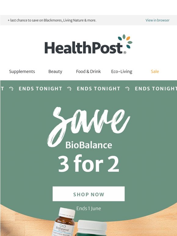 Ends tonight: BioBalance 3 for 2,  💚