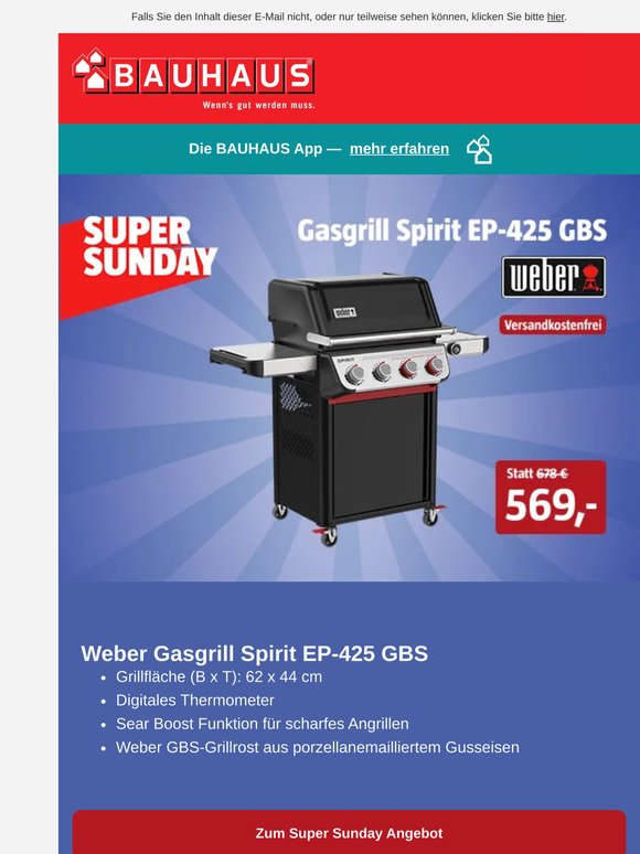 Heute im Super Sunday: Weber Gasgrill zum Top-Preis!