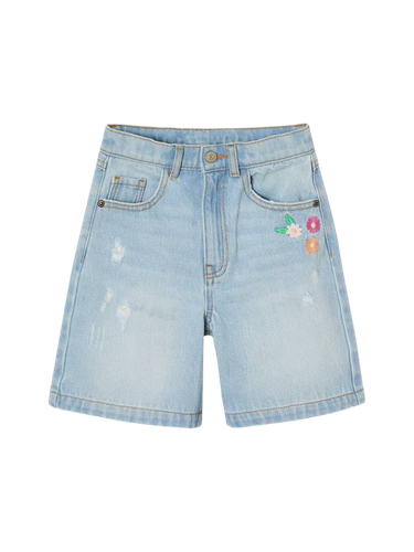 Mädchen Jeans-Shorts mit gestickten Blumen - helles blau
