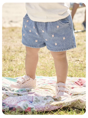 Baby Jeansshorts mit Blumenstickerei - blue stone