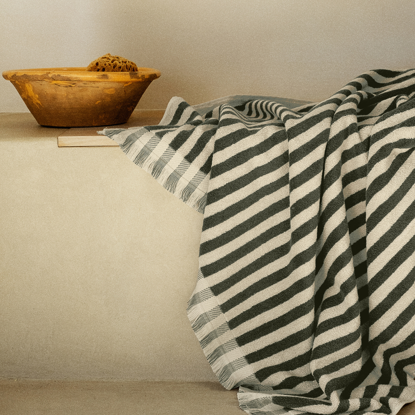 Olive Green Pembroke Stripe Cotton Towels