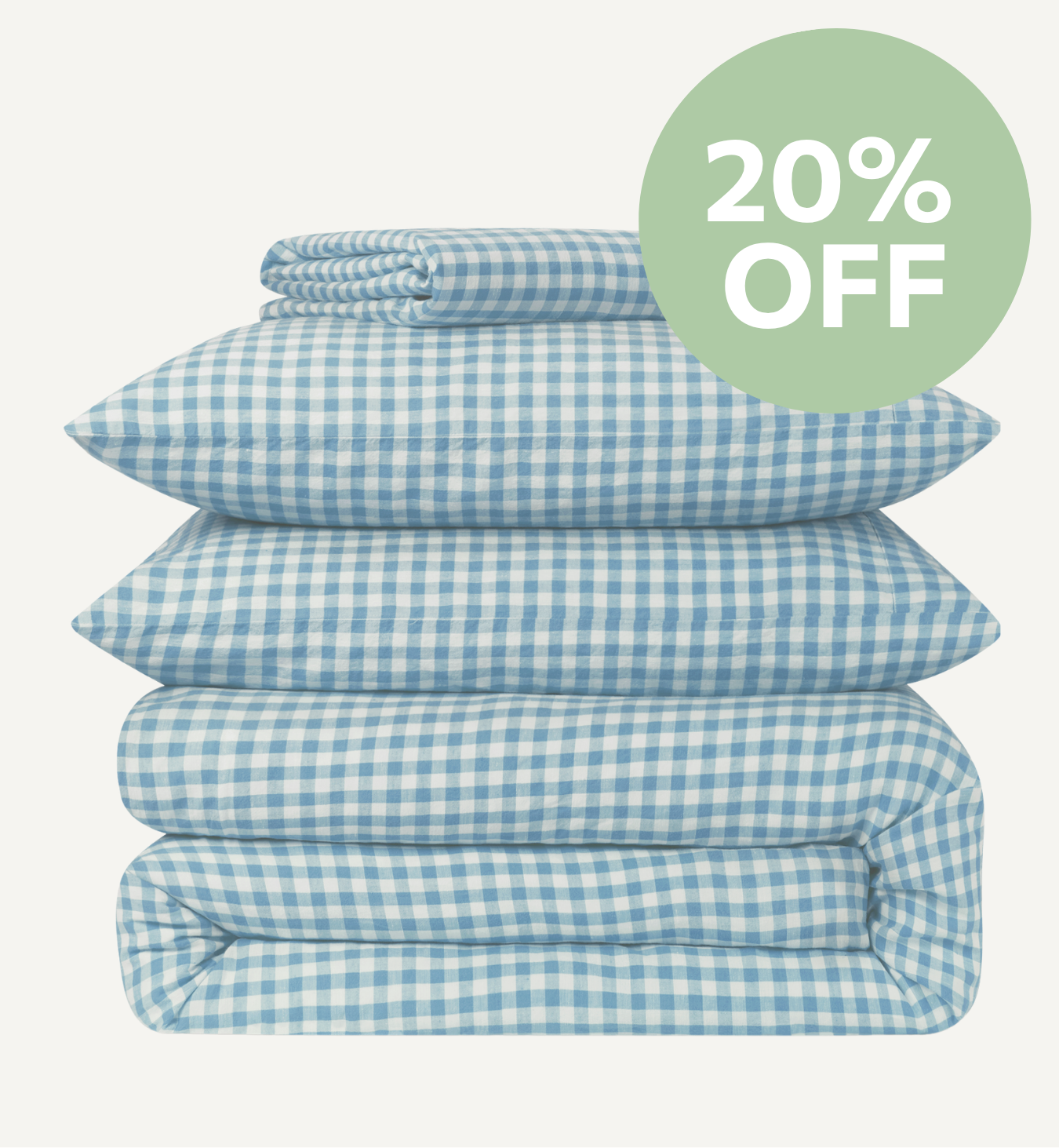 Warm Blue Gingham 100% Linen Duvet Cover