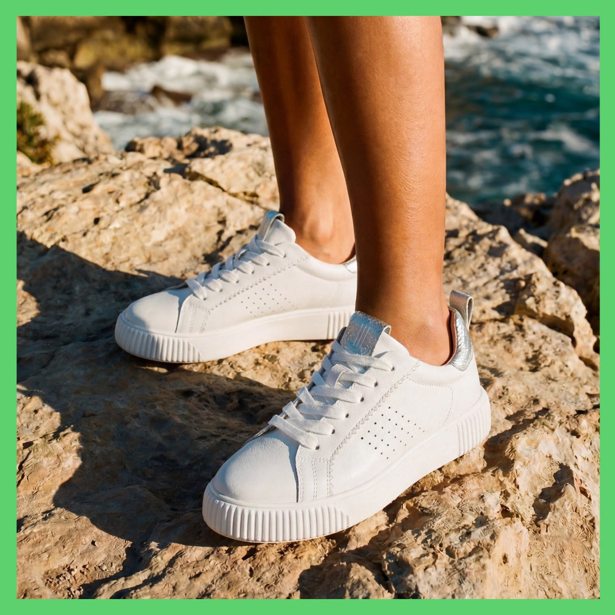 ORMA Weiß Metallic Extra Leichter Sneaker aus Leder mit Wechselfußbett und flexibler Sohle