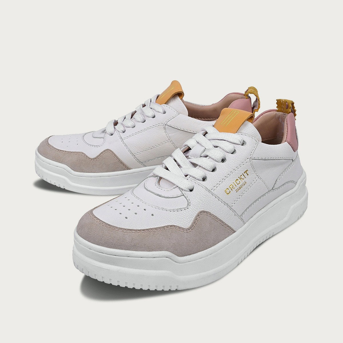 OLINDA Weiß Rosa Extra Leichter Sneaker aus Leder mit Wechselfußbett