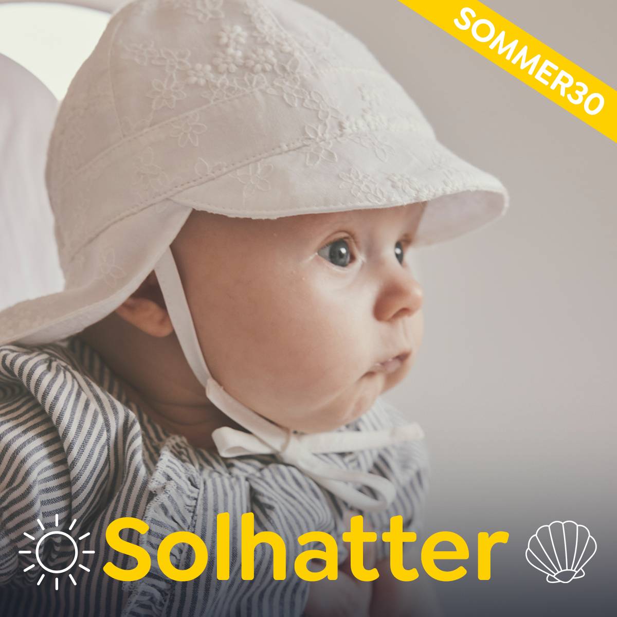 Solhatter til baby og barn som beskytter ansikt og nakke mot solen