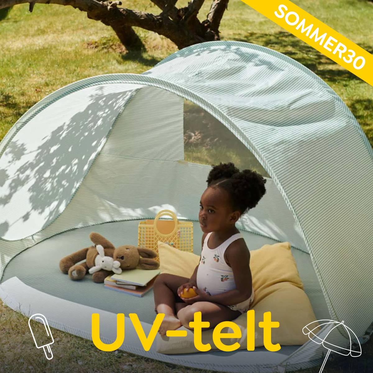 UV-telt til barn som gir skygge og beskyttelse på stranden