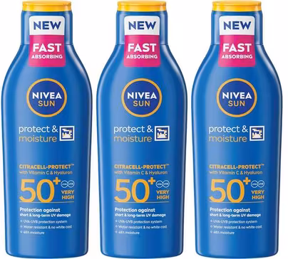 3 x NIVEA SUN Protect & Moisture Sun Lotion SPF 50+/ 30, 200ml...
