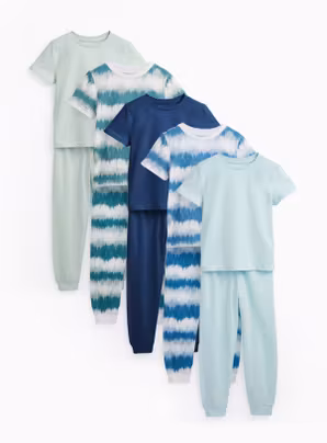 Green & Blue Tie Dye Print Pyjamas 5 Pack, Sizes 1 - 2 Years - 6 -...