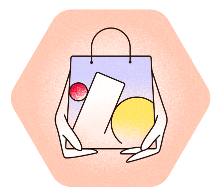 Illustration einer Einkaufstasche mit Produkten – Symbol für Einkaufen und Reisebedarf.