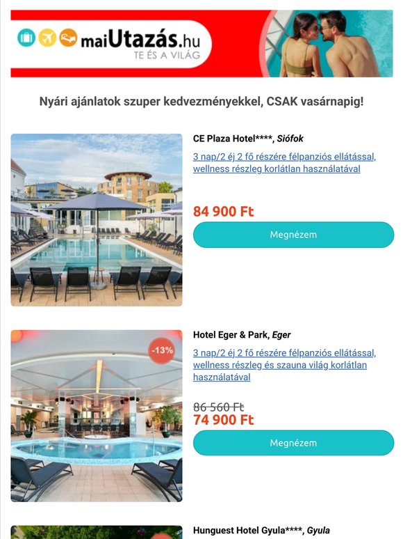 😍 Belföldi kedvencek, hihetetlen áron! Visegrád -39% 🏰 Hévíz -37% 💧 Gyula -21% 🌿