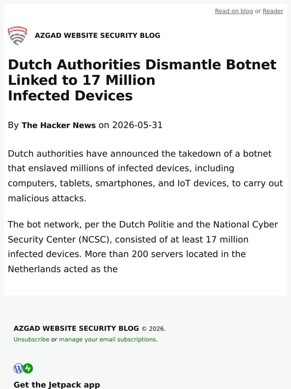 Dutch Authorities Dismantle Botnet Linked to 17 Million Infected Devices