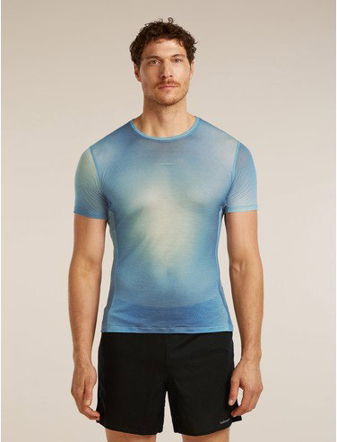 Men's Merino Blend 75 Cool-Lite™ Featherlight™ Short Sleeve Crewe AOP - Atlantis/Flint Blue / M