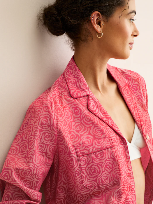 Women's Cotton Jacquard Pyjamas in Red Rose