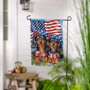 Patriotic Dachshund Duo Suede Garden Flag