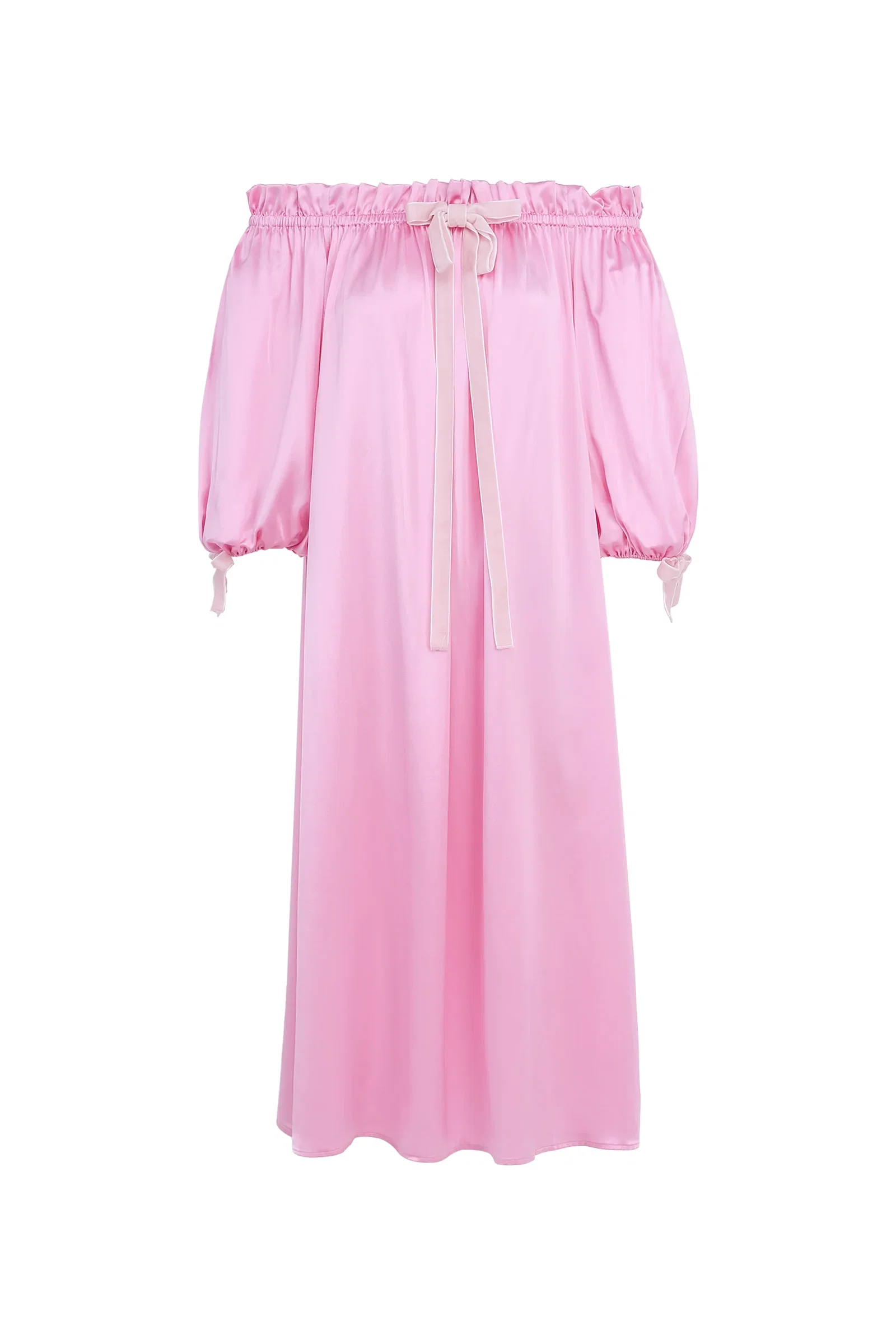 My Party 22 Momme Silk Off-Shoulder Bow Dress