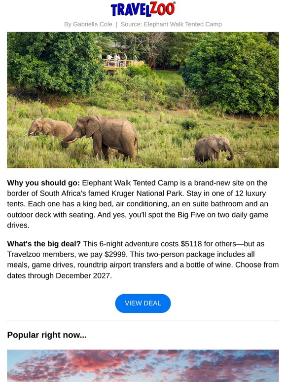 $2100 off—Kruger safari for 2 incl. meals